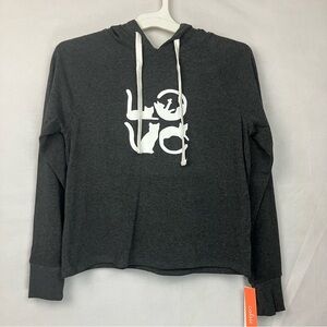 LOVE Cat Women’s Size XS Heather Gray Lightweight Hoodie with White Cat Graphic